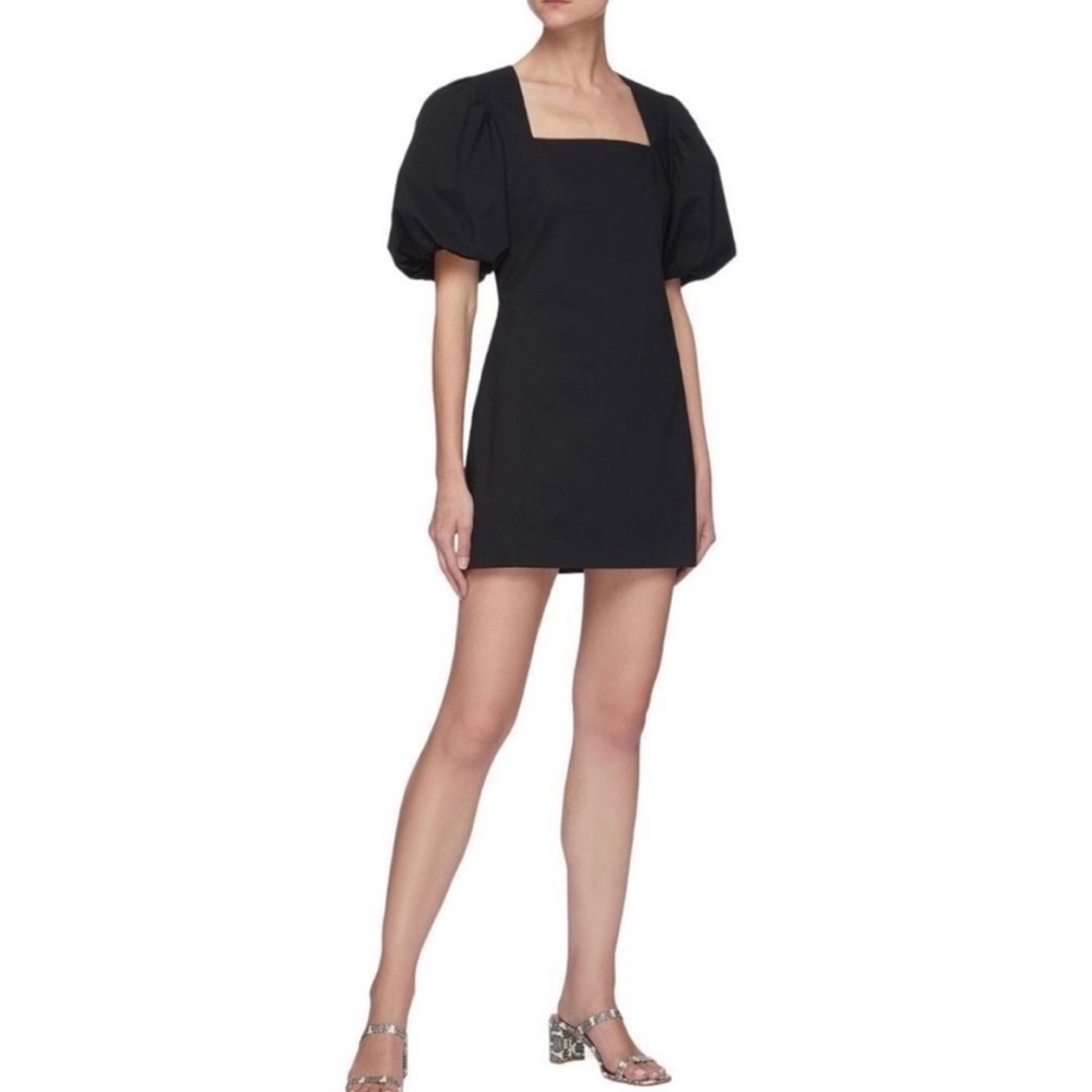 Frame Nina Puff Sleeve Square Neck Mini Dress in Black